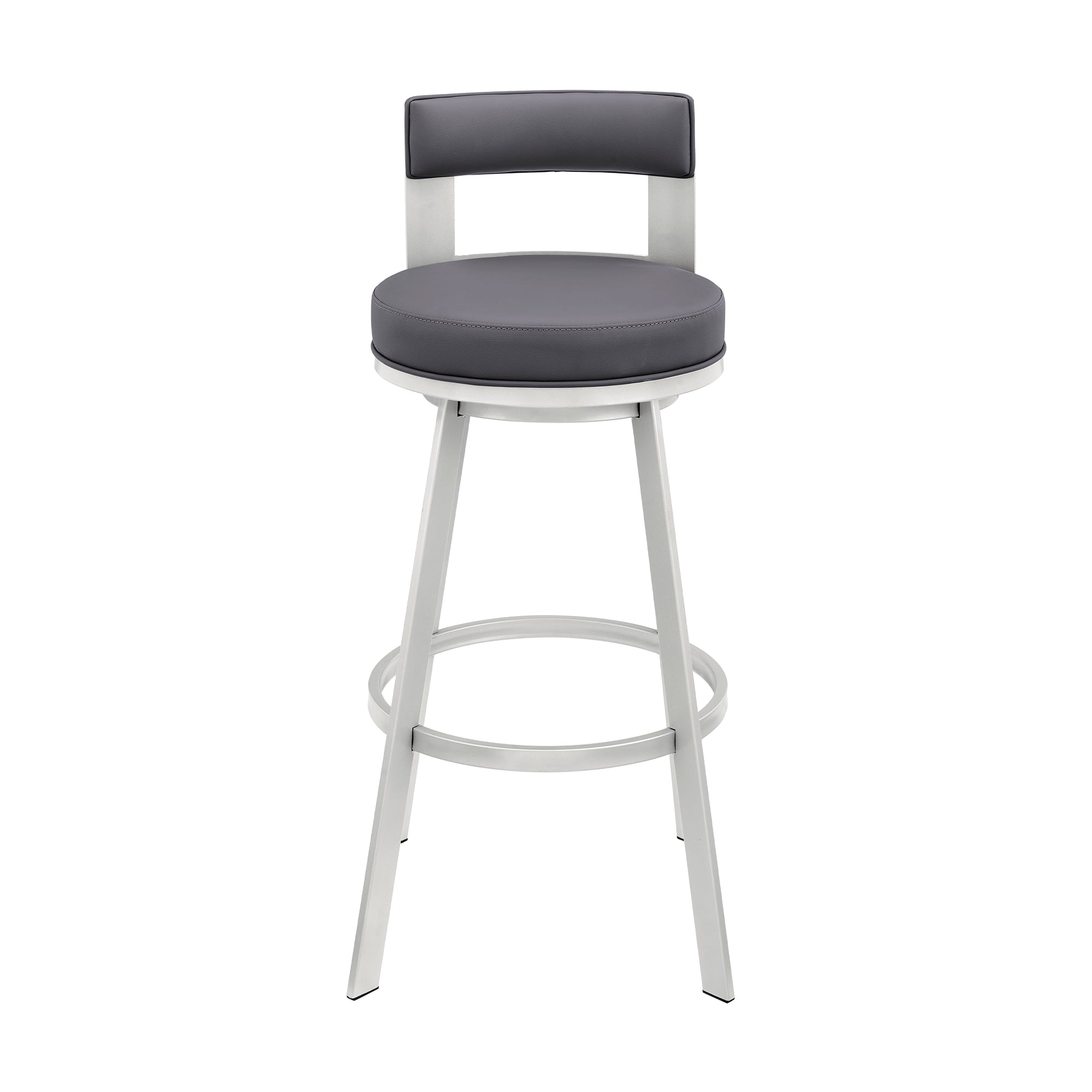 Armen Living Flynn26" Swivel Counter Stool in Silver Metal with Gray Faux Leather