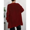 thumbnail image 4 of Women'S Cable Knit Cardigan Long Sleeve Open Front Button Down Knitwear Sweater Coat Wine Red M, 4 of 5