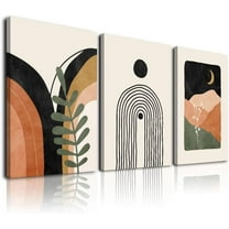 Boho Wall Art Set Of 3 Boho Room Decor Mid Century Modern Wall Art Framed Neutral Abstract Geometric Prints Black Beige Orange Minimalist Art Prints Artwork 12" X 16" for Bathroom Bedroom Wall Decor