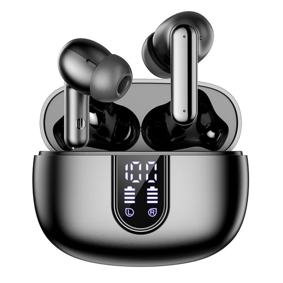Wireless Earbuds Bluetooth Headphones, with LED Display Charging Case, Waterproof In-Ear Earphones with Mic for iPhone /Android /PC /Laptop, Black