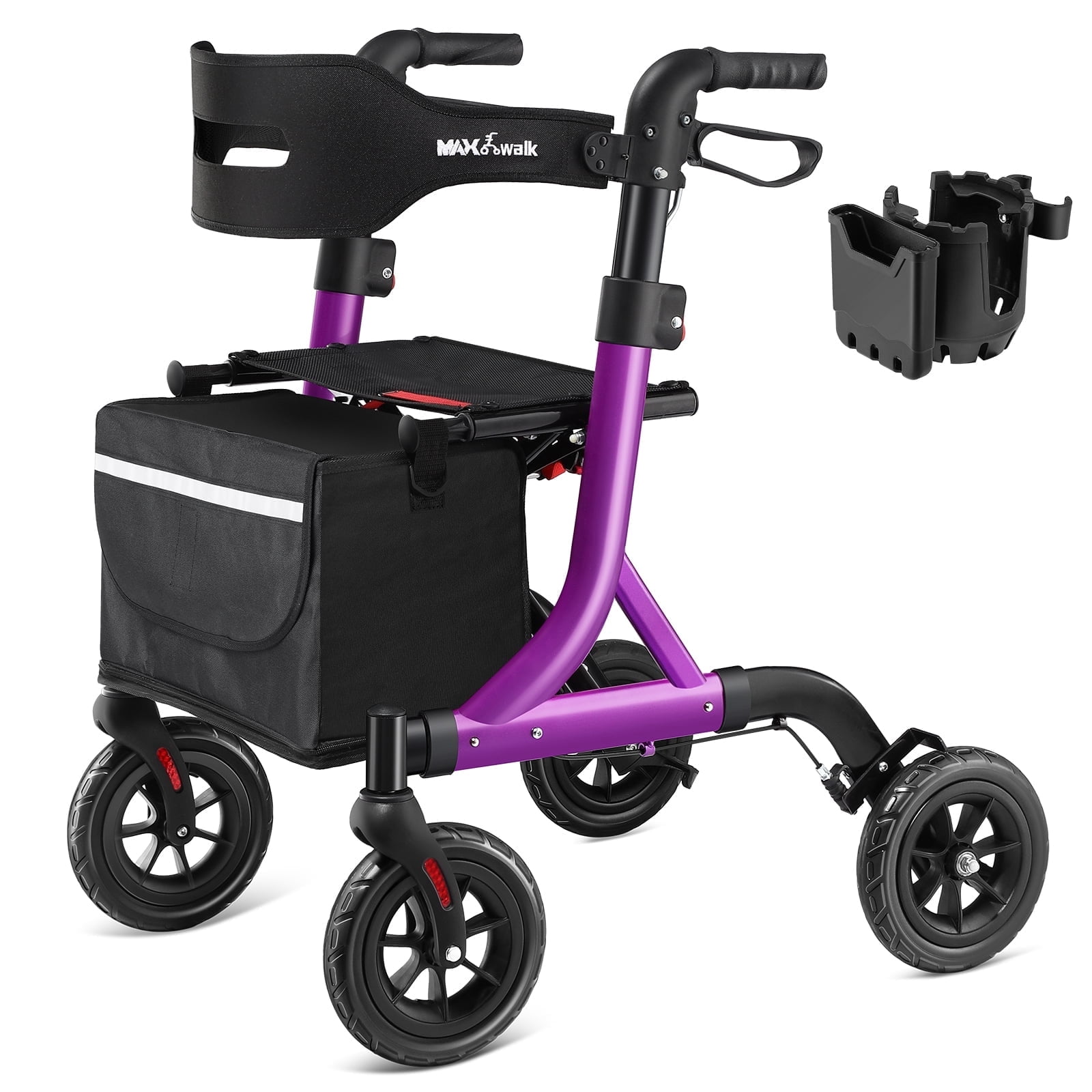 Walkers for Seniors, Rollator Walker with Seat, 8" Rubber Wheels All Terrain Rollator Walker with Backrest, Aluminum Walkers Built-in Cable, Foldable and Adjustable Height for Seniors, Purple