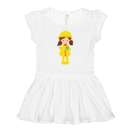 

Inktastic Girl in Raincoat Boots Brown Hair Frog Gift Baby Girl Dress