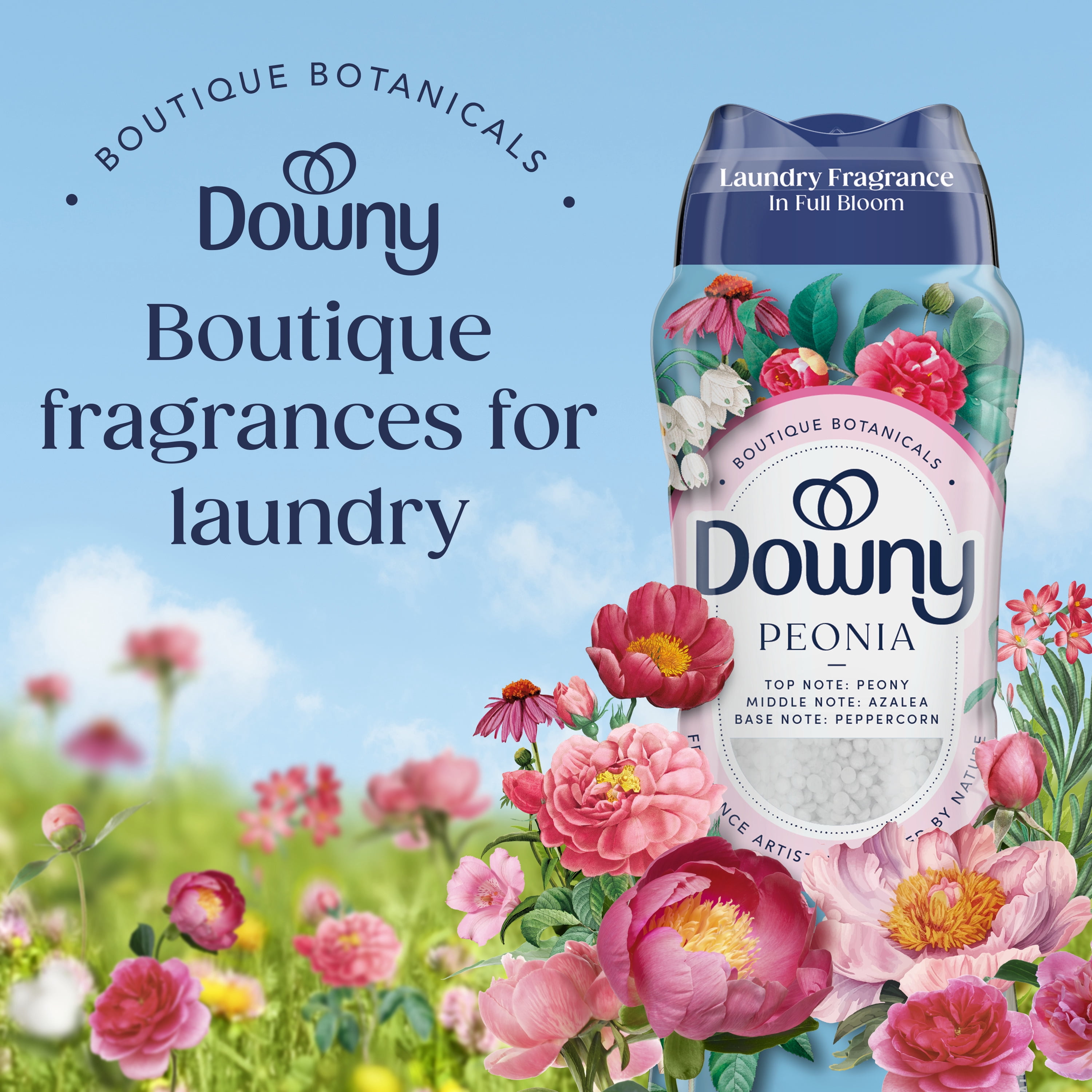 (4 pack) Downy Laundry Scent Beads Boutique Botanicals In-Wash Scent Booster, Peonia Scent, 21.1 oz