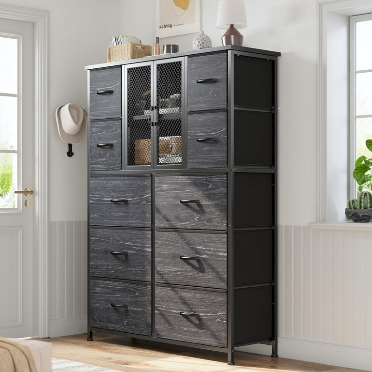 Dresser for Bedroom with Mesh Door Tall Dressers & Chests of Drawers with  10 Fabric Drawer Morden Dresser Organizer,Metal Frame,Wood Top,for  Closet,Entryway,Black 38" Wx11.81 Dx48.1 H - Walmart.com