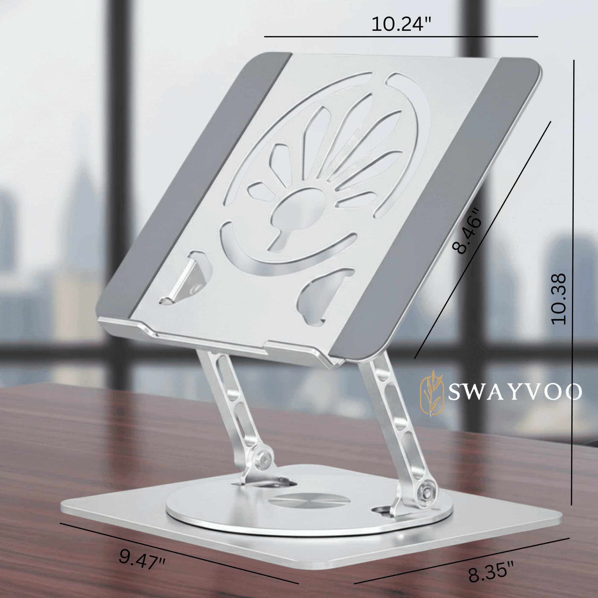 Swayvoo Laptop Stand for Desk, 360° Rotating Ergonomic Laptop Holder — Height Adjustable Foldable Aluminum Computer Stand Compatible with MacBook, Dell, HP, Lenovo, 10–16 Inch Laptops