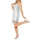 thumbnail image 4 of Vestido de fiesta sin mangas con tirantes de espagueti y lentejuelas para mujeres Inspire Chic, mini vestido brillante con flecos, plateado, 4 of 6