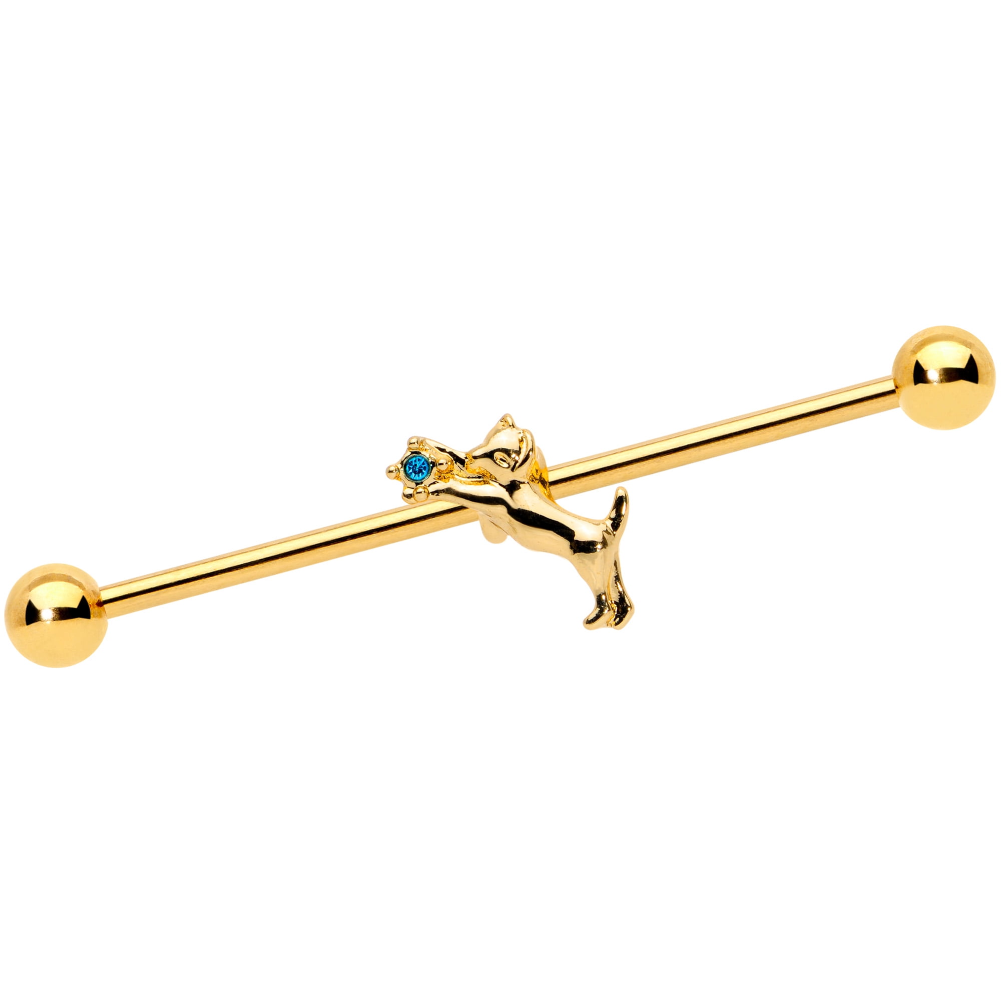 Body Candy Womens 14G Anodized Steel Helix Cartilage Earring Blue Accent Cat Industrial Barbell 1 1/2'