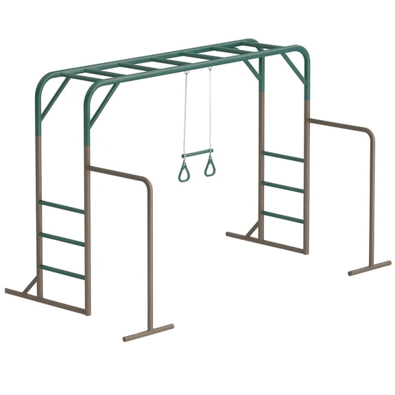 Klokick 3-in-1 Jungle Gym & Monkey Swing Bar - Kids Backyard Play Set for Strength & Active Fun, Green