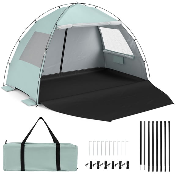 Costway Beach Tent Sun Shelter with Canopy Pop-Up 5-6 Person UPF50  Sun Protection Green