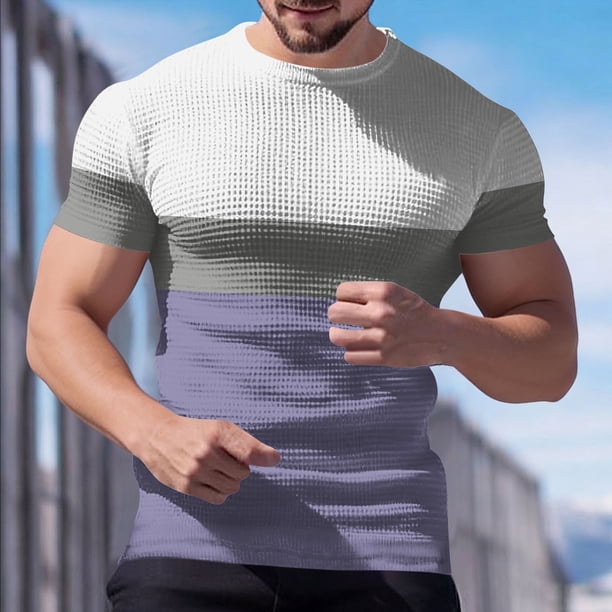 Tops para hombre, blusas y camisas de manga corta con cuello redondo para hombre, camisetas casuales holgadas con estampado elástico para hombre, blusa de manga corta con cuello redondo para primavera
