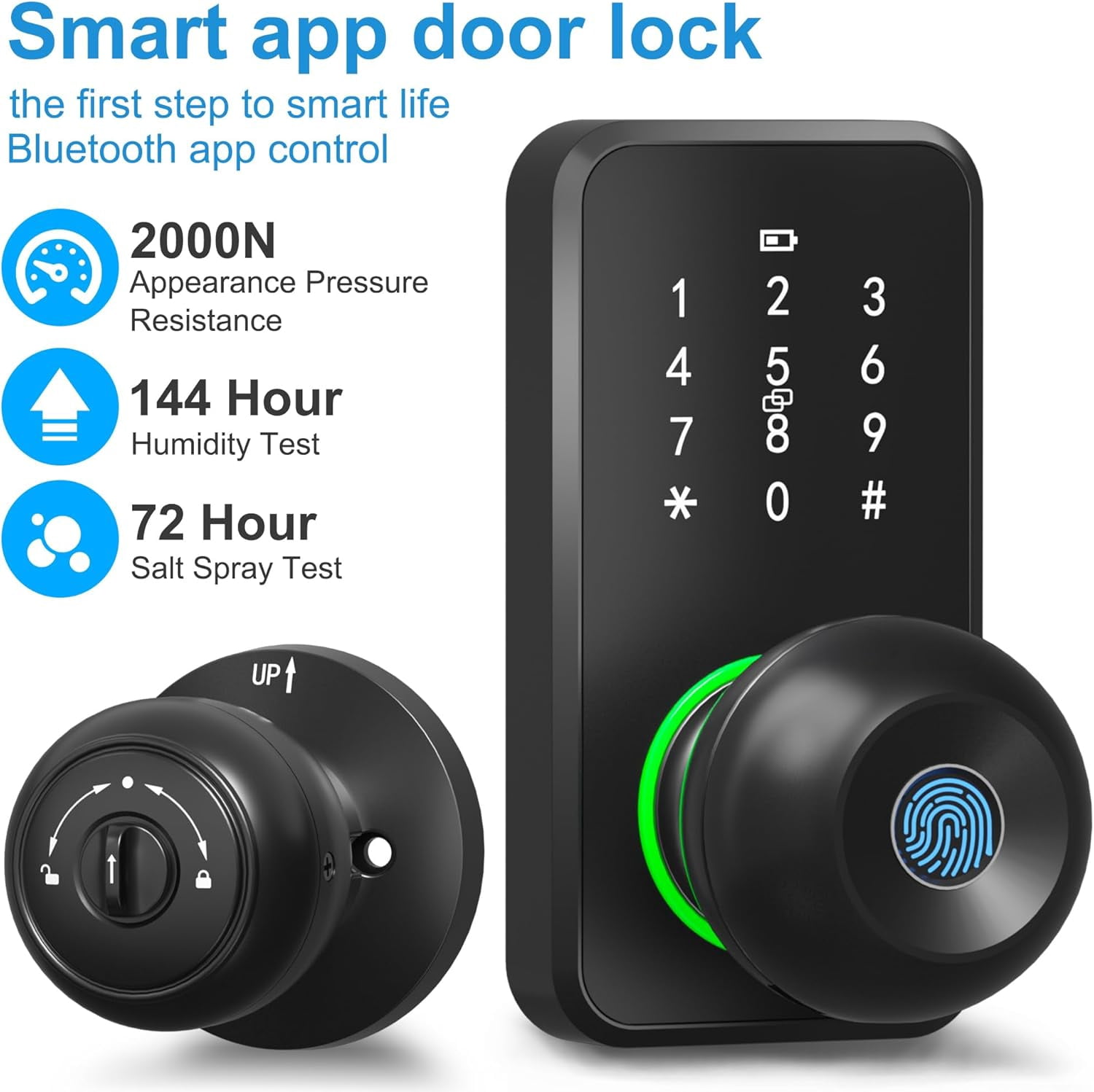 Hansang Smart Door Lock with Keypad and Fingerprint, Keyless Entry Electronic Door Knob for Front Door, Easy to Install