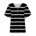 thumbnail image 2 of Scyoekwg Casual Tops for Women Short Sleeve Tops V-Neck Regular T-shirt Summer Loose Ladies Tops Stripe Printed Graphic Tee Comfy Blouses (Black,L), 2 of 4