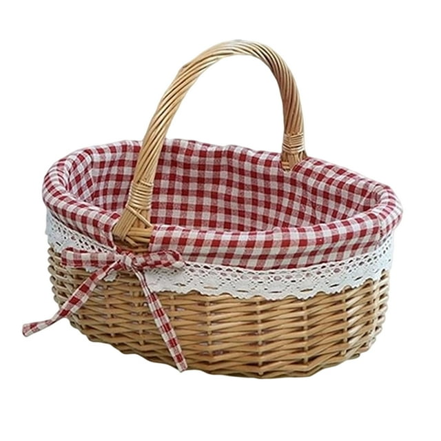 Savings Oefntac Basket Wicker Woven Basket Hand Woven Wicker Storage Basket with Handle and Linen Cloth Lining Versatile Bread and Fruit Versatile Organizer for Home Party and Picnic
