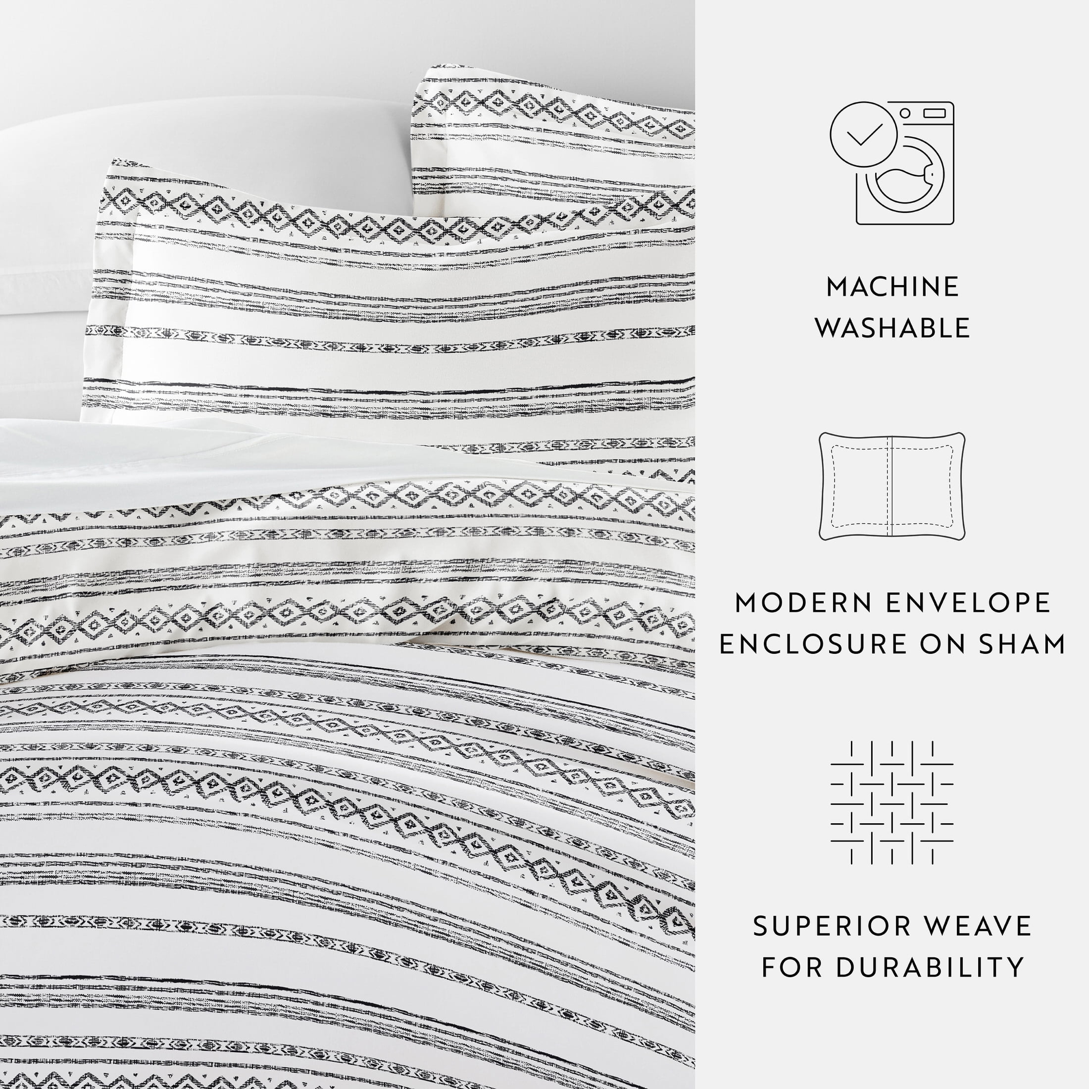 Noble Linens Light Gray Geo Threads Pattern 3-Piece Duvet Cover Set, King/Calking