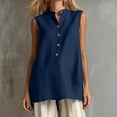 thumbnail image 6 of Zynoxe Womens Cotton Linen Tops Summer Mock Neck Sleeveless Button Up Tank Tops for Daily Wear Casual Flowy Ventilate Side Split Work Business Tops Navy XL, 6 of 8