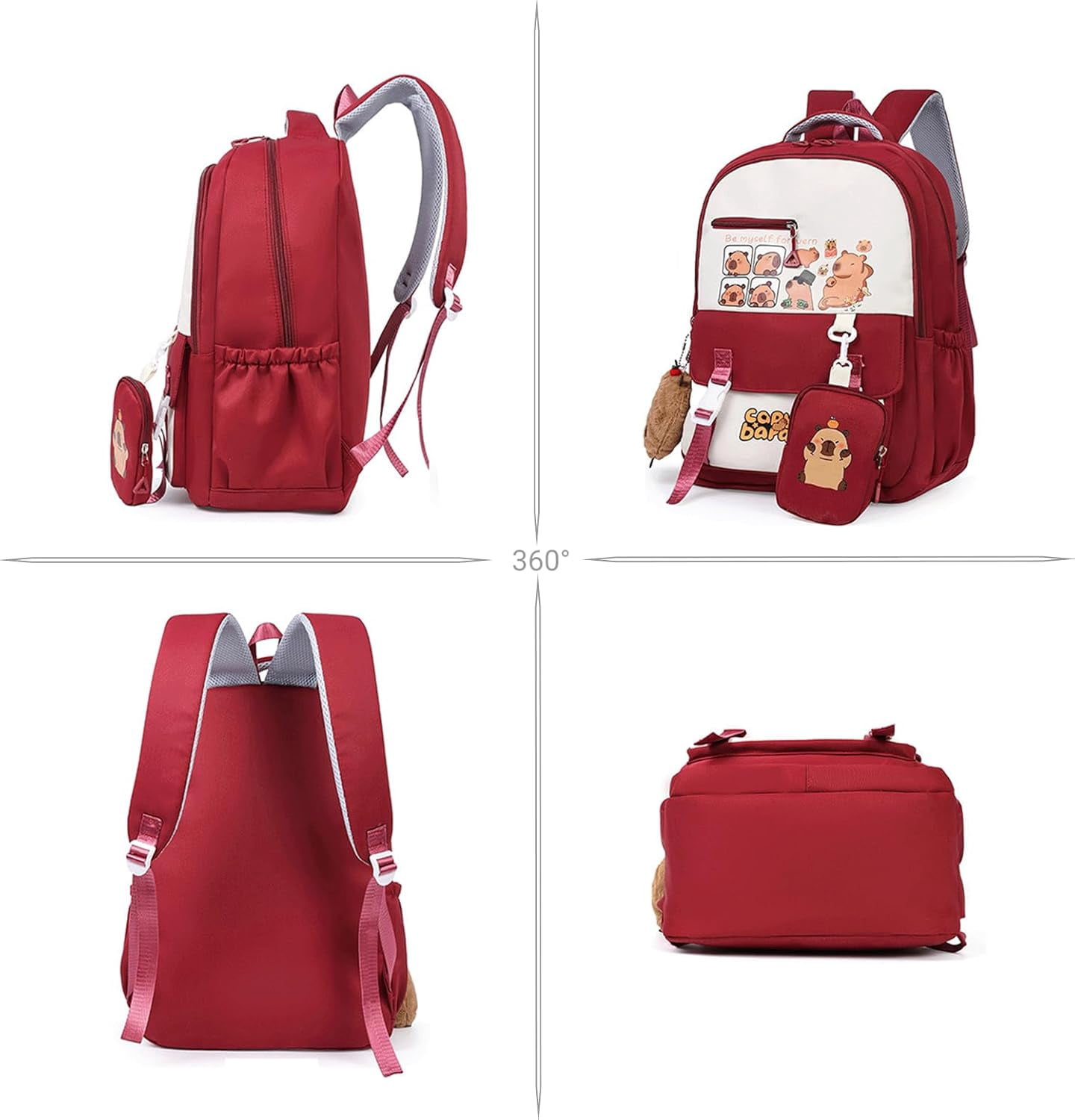 Capybara Backpack with Cute Kapibara Charm Mochila Capybara Cartoon Kapibara Daypack Travel Kawaii Going Out Bag(Black)