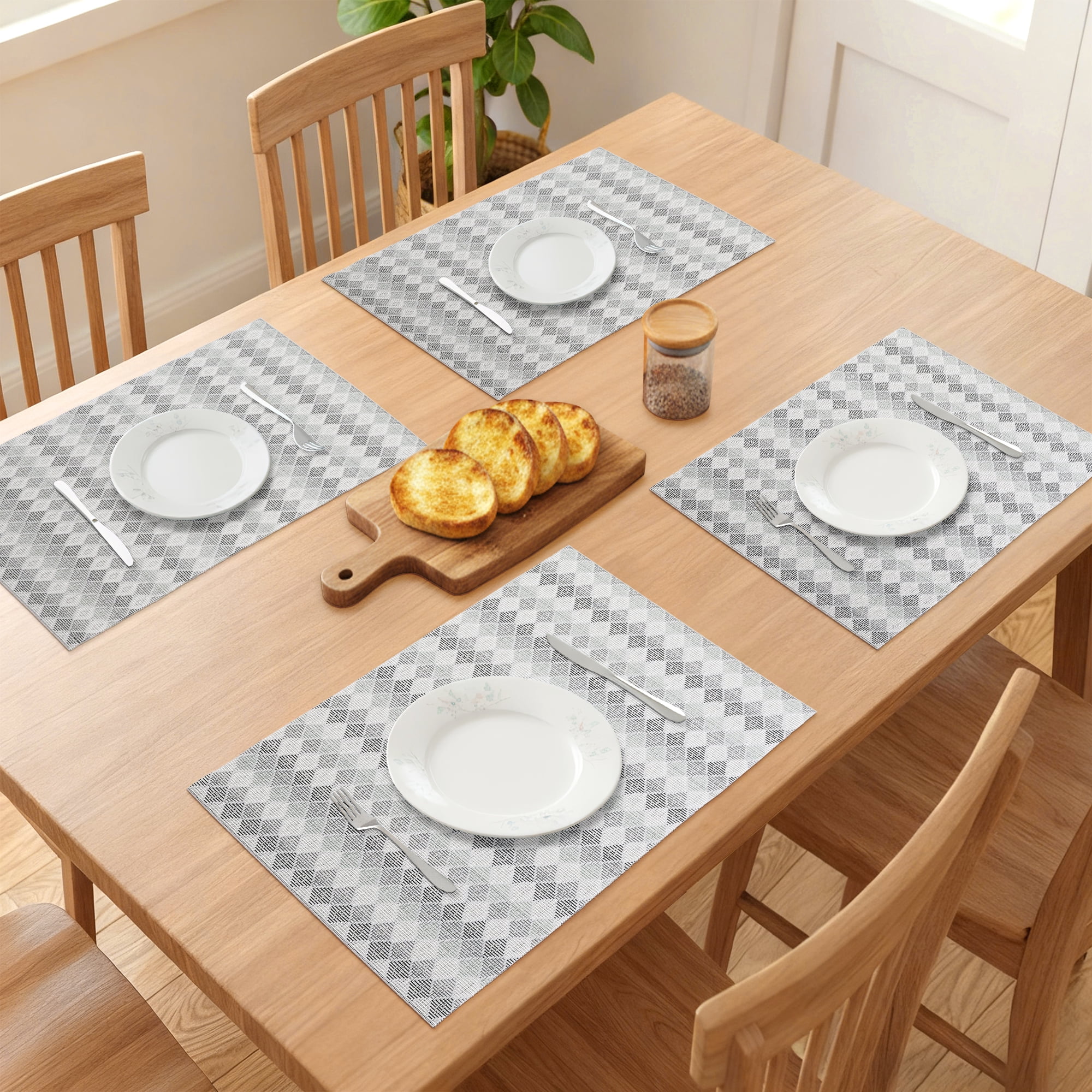 Unique Bargains Set of 6 Plastic Wipeable Placemats for Dining Table Decor Gray