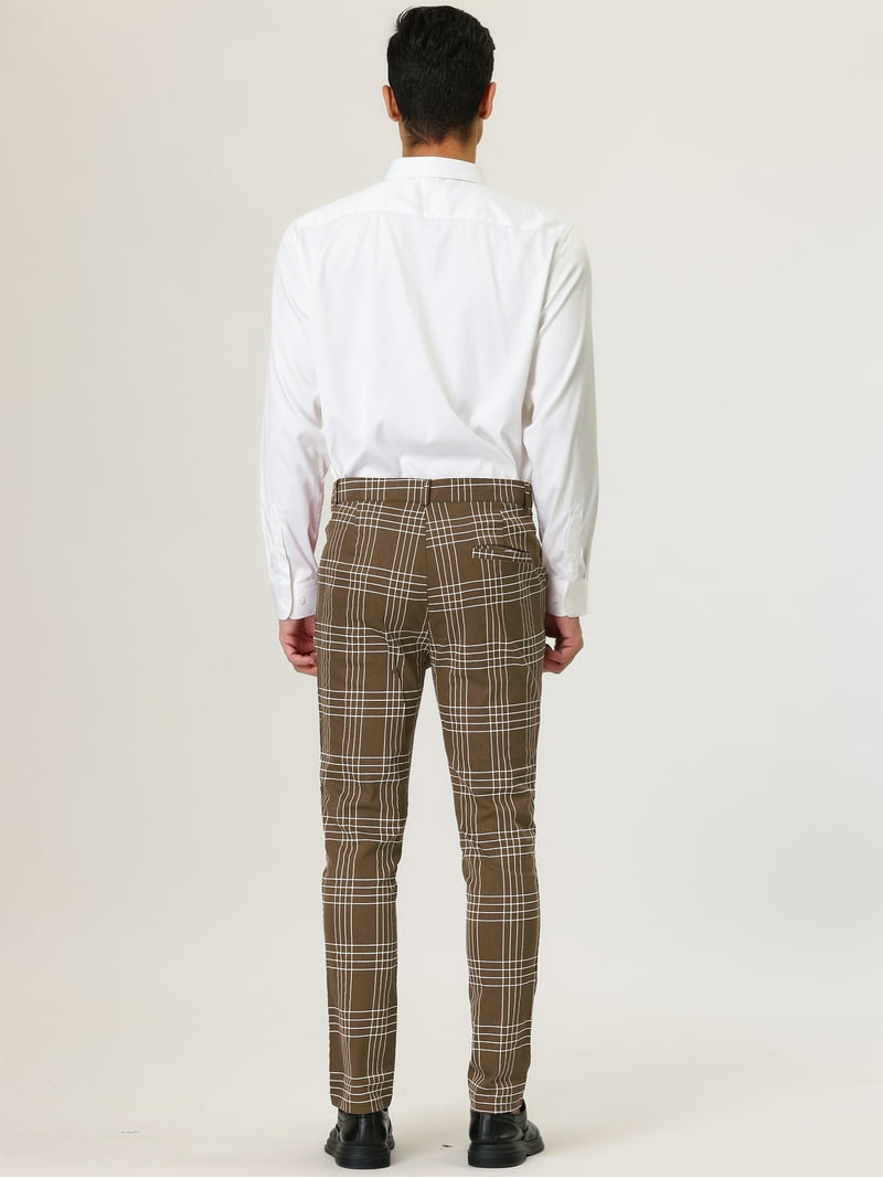Unique Bargains Men's Dress Plaid Pants Formal Slim Fit Printed