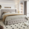 thumbnail image 2 of Einfach King Size Lift up Platform Storage Bed Frame with Fabric Upholstered Wingback Button Tufted Headboard, Beige, 2 of 12