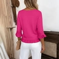 thumbnail image 4 of CAIVO Women Blouses Dressy Casual Linen Round Neck Ruffle Sleeve Loose 3/4 Sleeve O-Neck Solid Color Leisure Tops, 4 of 5