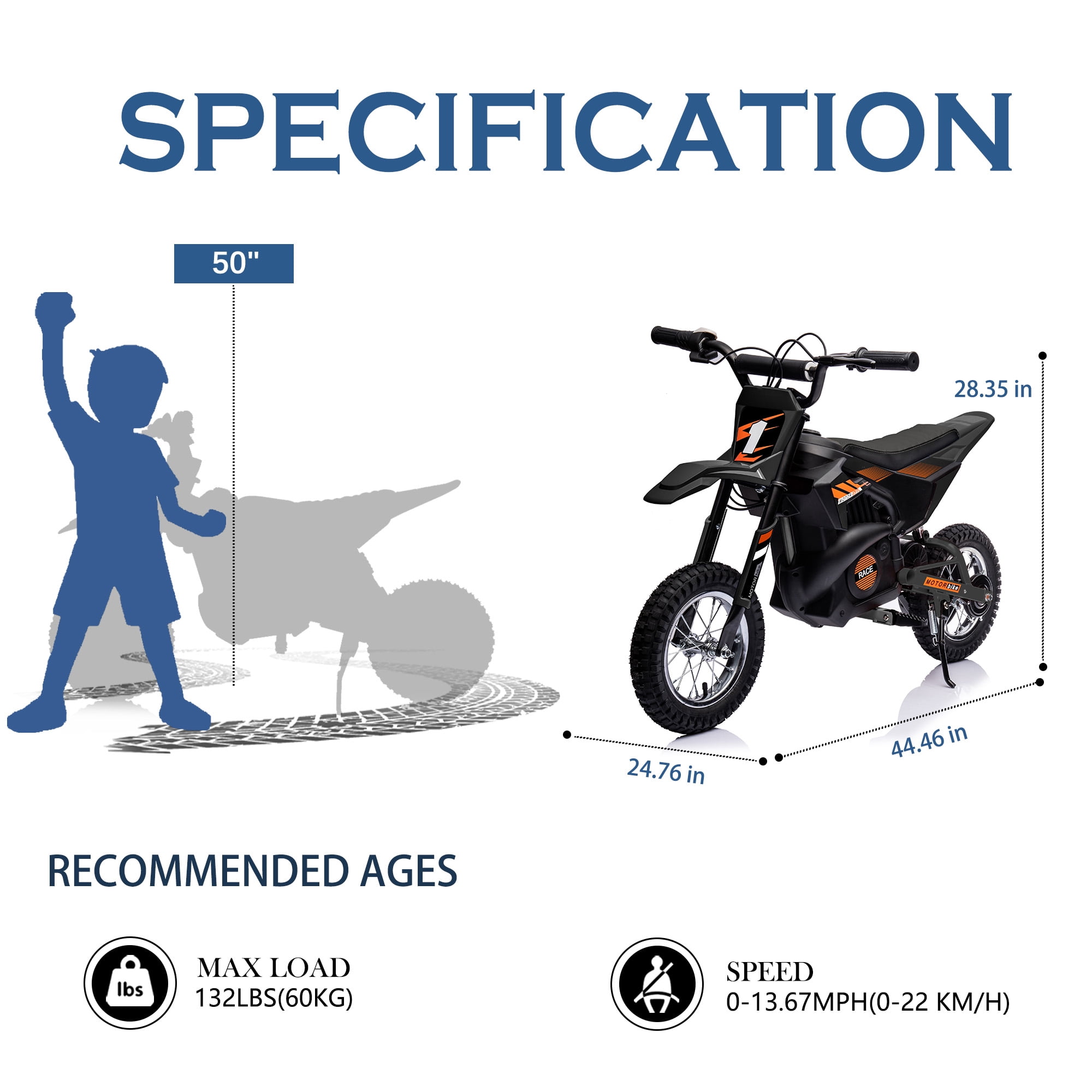 JoyWheels 24V Electric Dirt Bike for Kids,250W Ride on Toy Motorcycle,Ages 13 Years+,13mph,Black