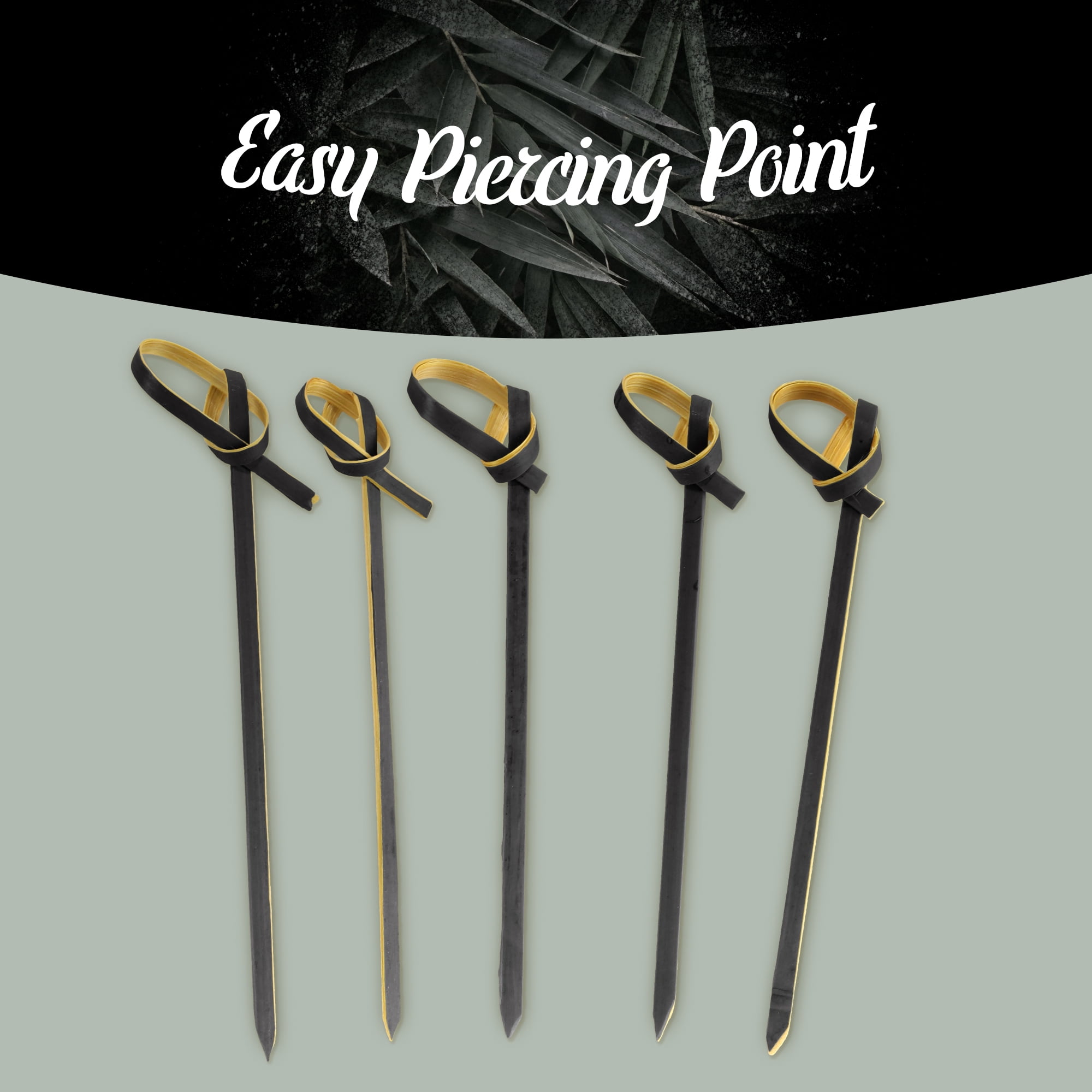 BambooMN 4.7" Bamboo Black Knotted Knot Skewers Picks - Thumbnail 4