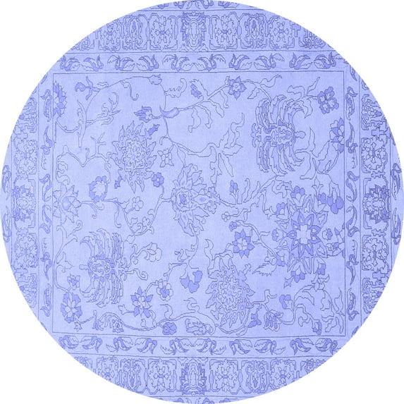 Ahgly Company Machine Washable Indoor Round Persian Blue Traditional Area Rugs, 4' Round