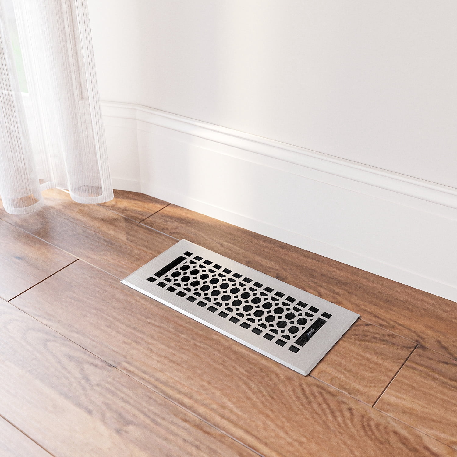 Naiture Louvered Floor Register, Honeycomb Style Stainless Steel with Damper or Lever, Duct Size 4" X 10" (Overall Size 5-1/4" X 11-5/8"), Brushed Nickel Finish