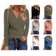 thumbnail image 5 of Blusa acanalada con cuello en V para mujer, manga larga, con botones frontales, informal, ajustada, para fiesta de trabajo al aire libre, 5 of 7