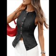 thumbnail image 2 of Chaleco Vaquero Elástico Sin Mangas para Mujer, con Botones y Cuello Redondo, Informal, Estilo Western para Verano Gris Negro M, 2 of 9