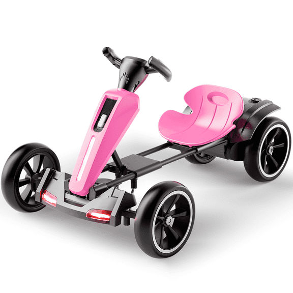 12V Electric Kids Go Kart with Adjustable Seat, Foldable Ride On Toy Car, Bluetooth Music, LED Lights, EVA Wheels, Forward & Reverse Driving for Ages 3-6 - Pink