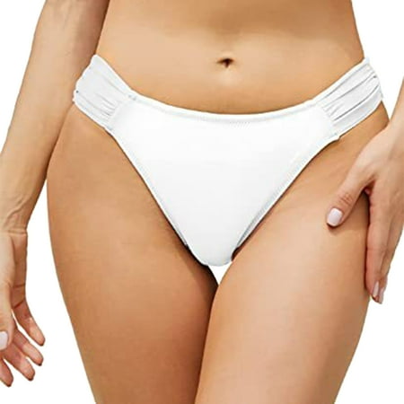 vigerkar Women s High Cut Mid Rise Bikini Bottom White  L