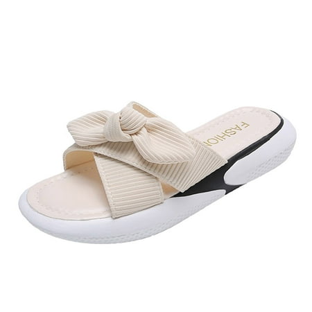 

Slippers for Women Fashion And Soft Surface Casual Flat Sandals Bottom Bowknot Slippers Women S Fabric Women S Slipper Womens Slippers Cloth Beige 37