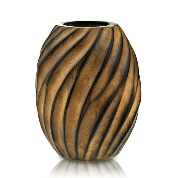 Mesmerizing Hand-carved Spiral Brown Mango Tree Wood Flower Vase