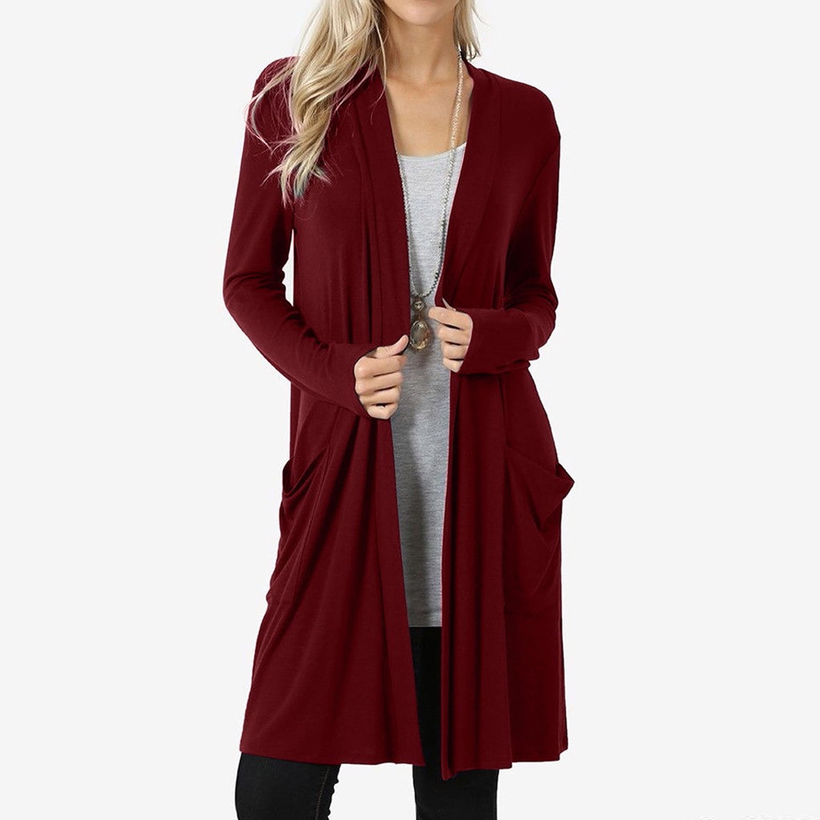 Egmy Women Autumn Solid Long Sleeve Loose Plus Coat Cardigan 