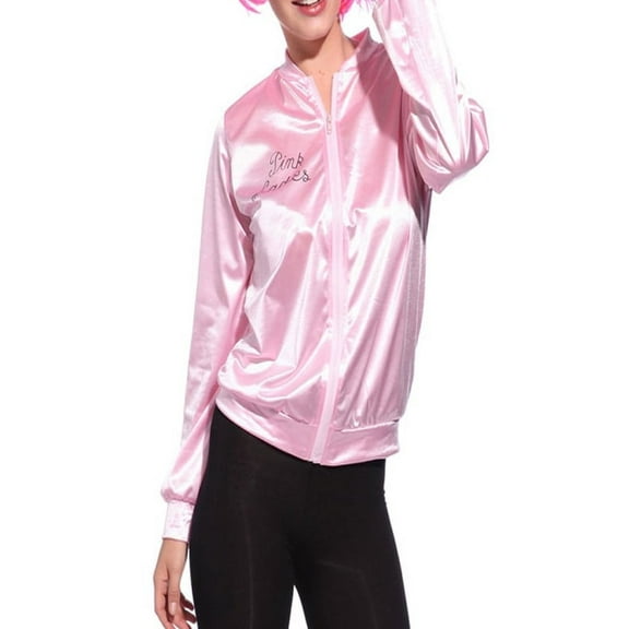 Women Pink Jacket Hip Hop Letter Pattern Lady Satin Jacket 2019 New