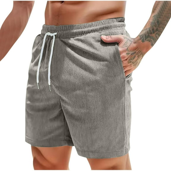 Maean Mens Corduroy Shorts Big and Tall Casual Loose Elastic Waist Drawstring Shorts with Pockets