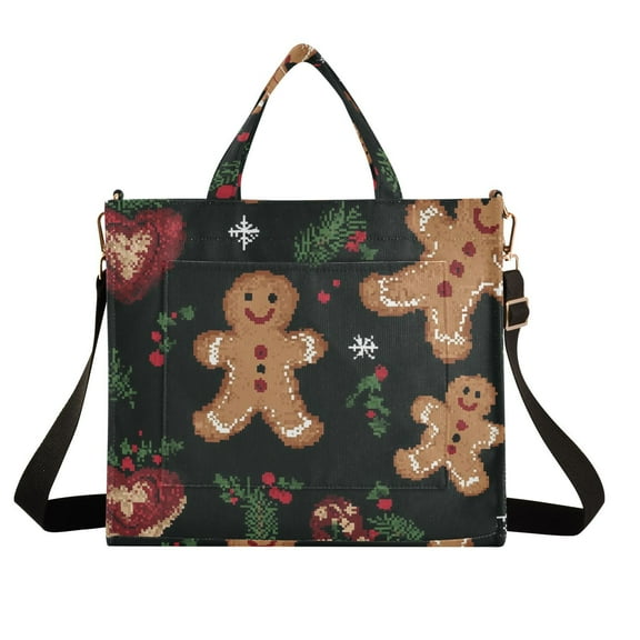 Gingerbread Men Leaves Corduroy Tote Bag Handbag Large Messenger Bag Shoulder Crossbody Zipper Bag Purse