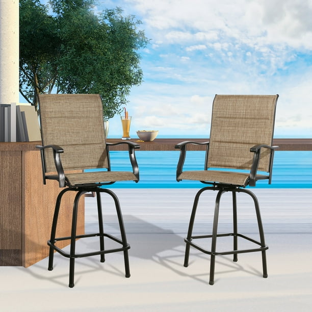 Ulax Furniture Outdoor 2 Piece Swivel Bar Stools Height Patio Chairs Padded Sling Fabric Com - Sling Bar Height Patio Chairs