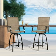 Ulax furniture Outdoor 2-Piece Swivel Bar Stools Height Patio Chairs Padded Sling Fabric