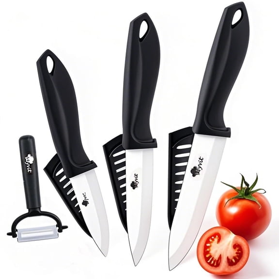 3-Pack Kitchen Ceramic Knife Set Rustproof Fruit Vegateble Paring Knives with Blade Guards in 3" 4" 5"