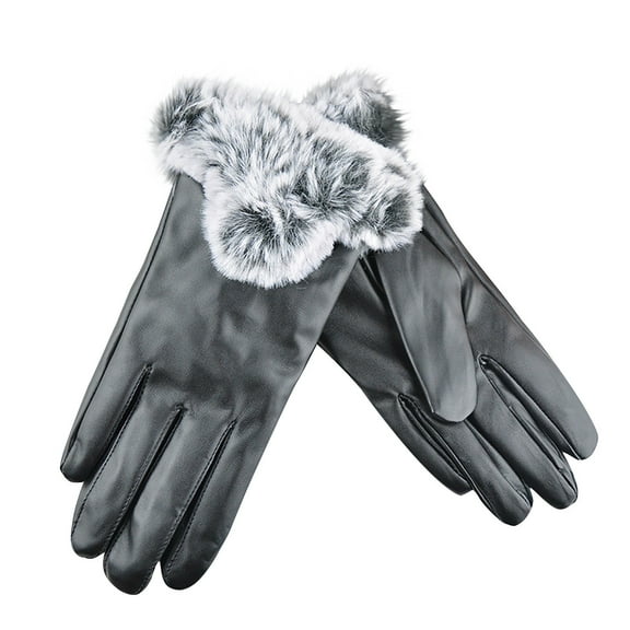 qolati Winter Gloves for Women Faux Leather Windproof Touchscreen Texting Gloves Fleece Lined Thermal Warm Faux Fur Mittens Gloves for Driving Motorcycle