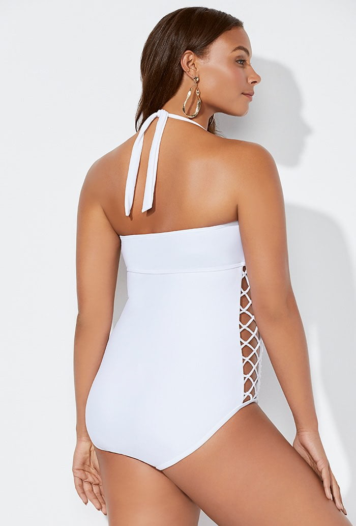 ashley graham x swimsuits for all ceo black lace up one piece swimsuit
