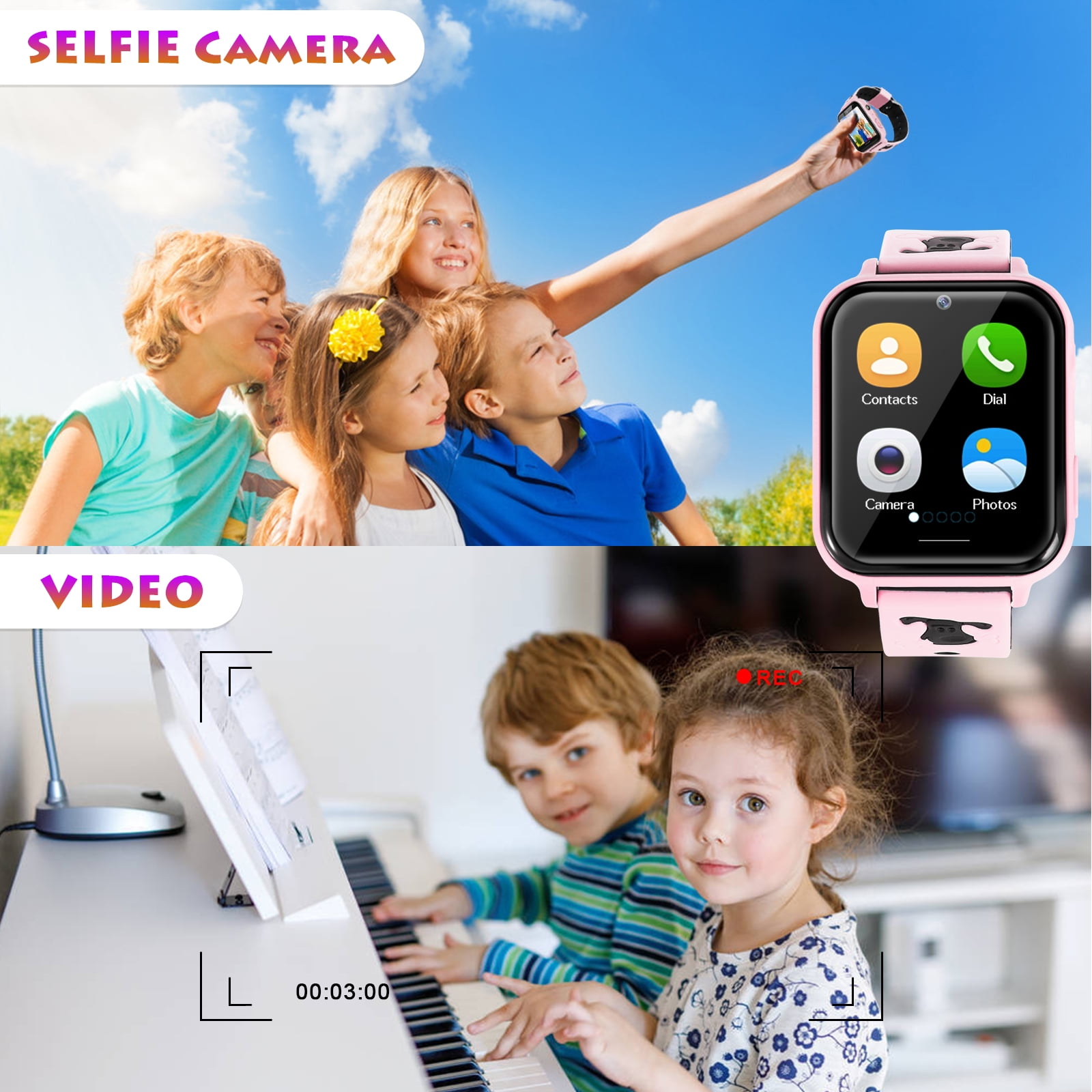 SHANNA Kids Smart Watch 10 Games + Cellular 1.54mm Pink Aluminum Case with Pink Silicone Band