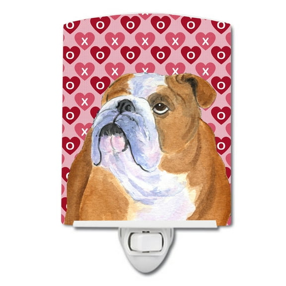 Caroline's Treasures SS4491CNL Bulldog English Hearts Love Valentine's Day Ceramic Night Light, 6x4x3", multicolor