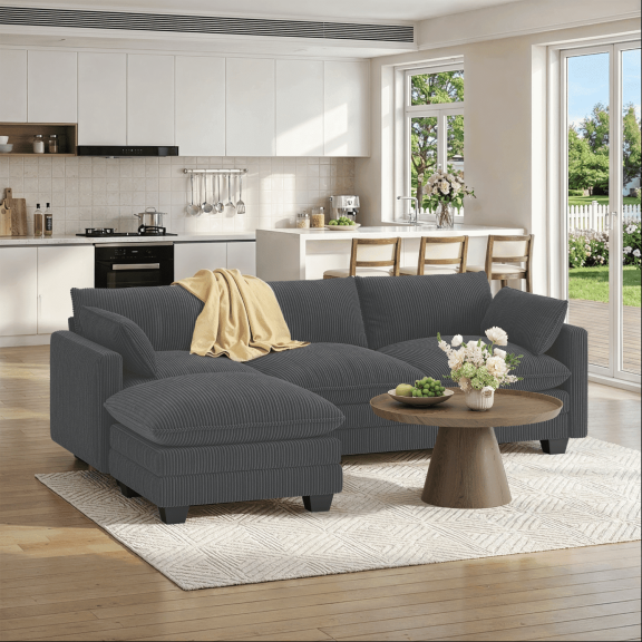 110" Modular Sectional Sofa Bed with Double Layer Cushions and Movable Ottoman, Noelse Modern Comfy Cloud Couch for Living Room, L Shaped, Gray