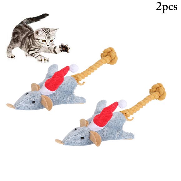 2PCS Noël Chat Souris Jouet De Noël Chapeau Conception Pet Jouer Jouet Chat Morsure Jouet