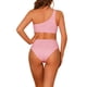 thumbnail image 3 of INSPIRAR CHIC Traje de baño de una pieza para mujer, con un hombro, corte asimétrico en la cintura, bañador de canalé, monokini, pequeño, rosa, 3 of 5