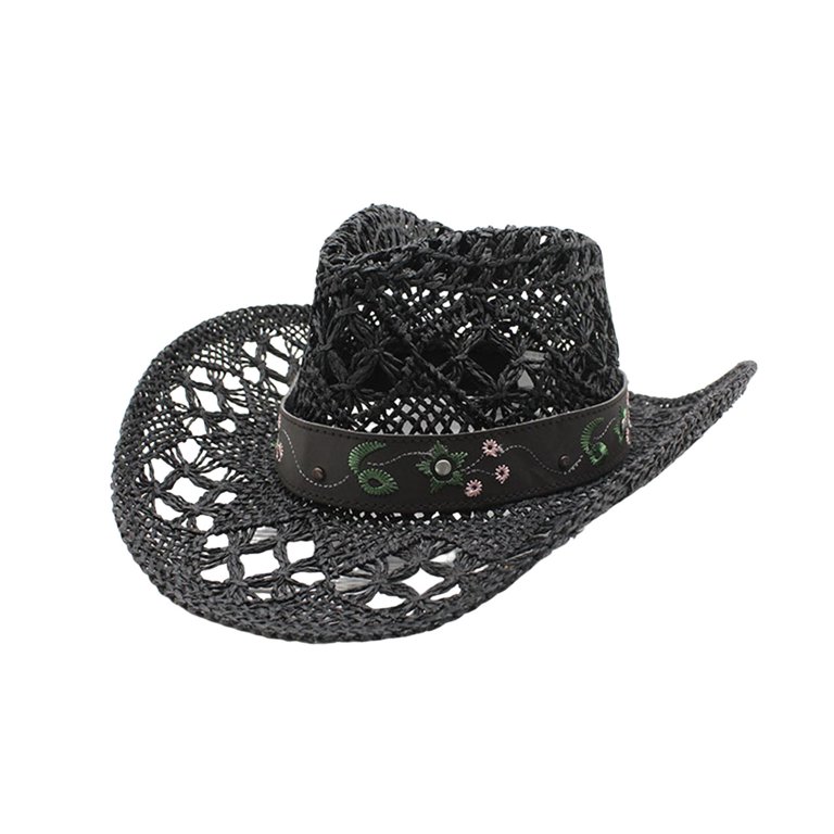 GPOECD 2025 Unisex Wide Brim Straw Hat with Decorative Details