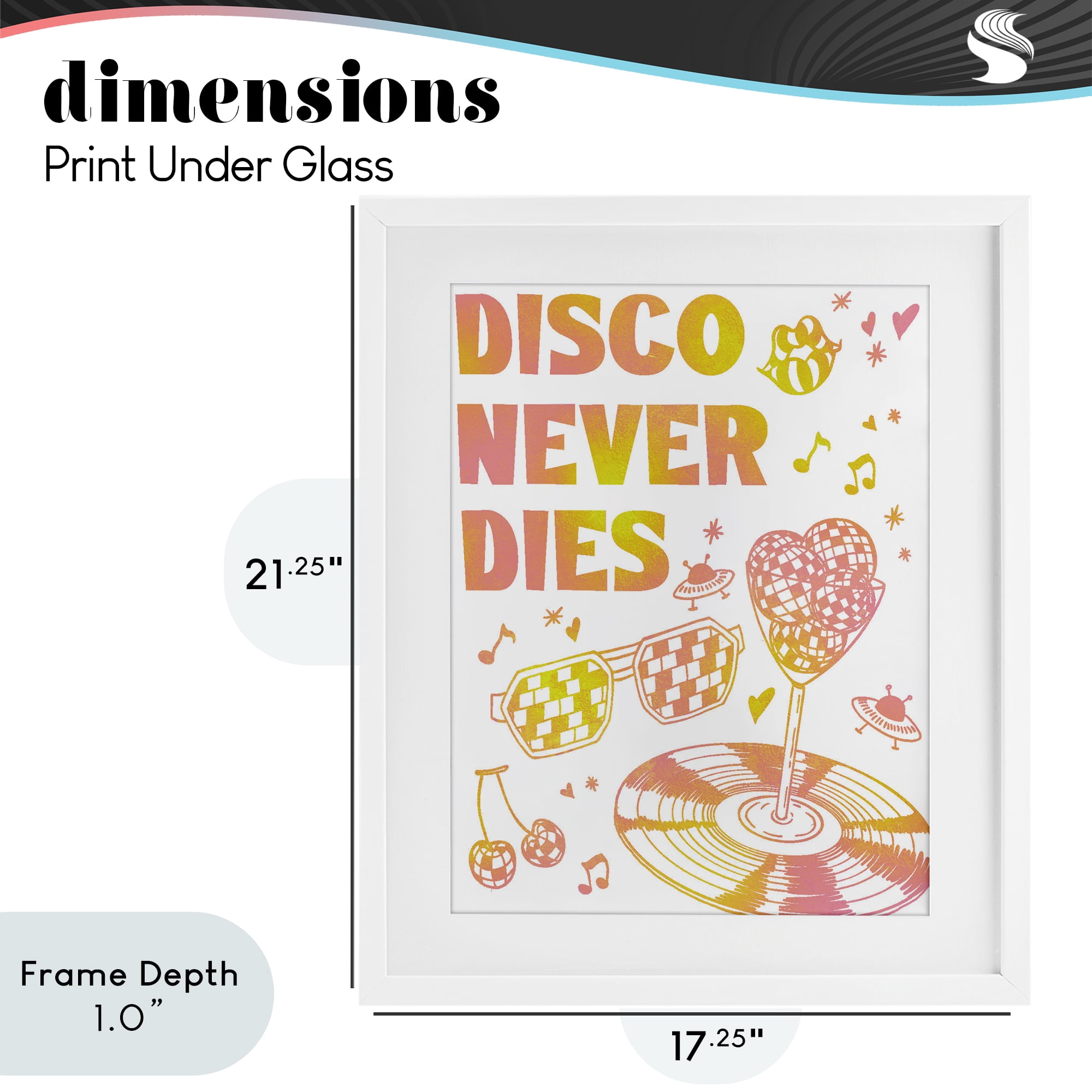 Stupell Industries Disco Never Dies White Framed Print Under Glass, design by Ziwei Li